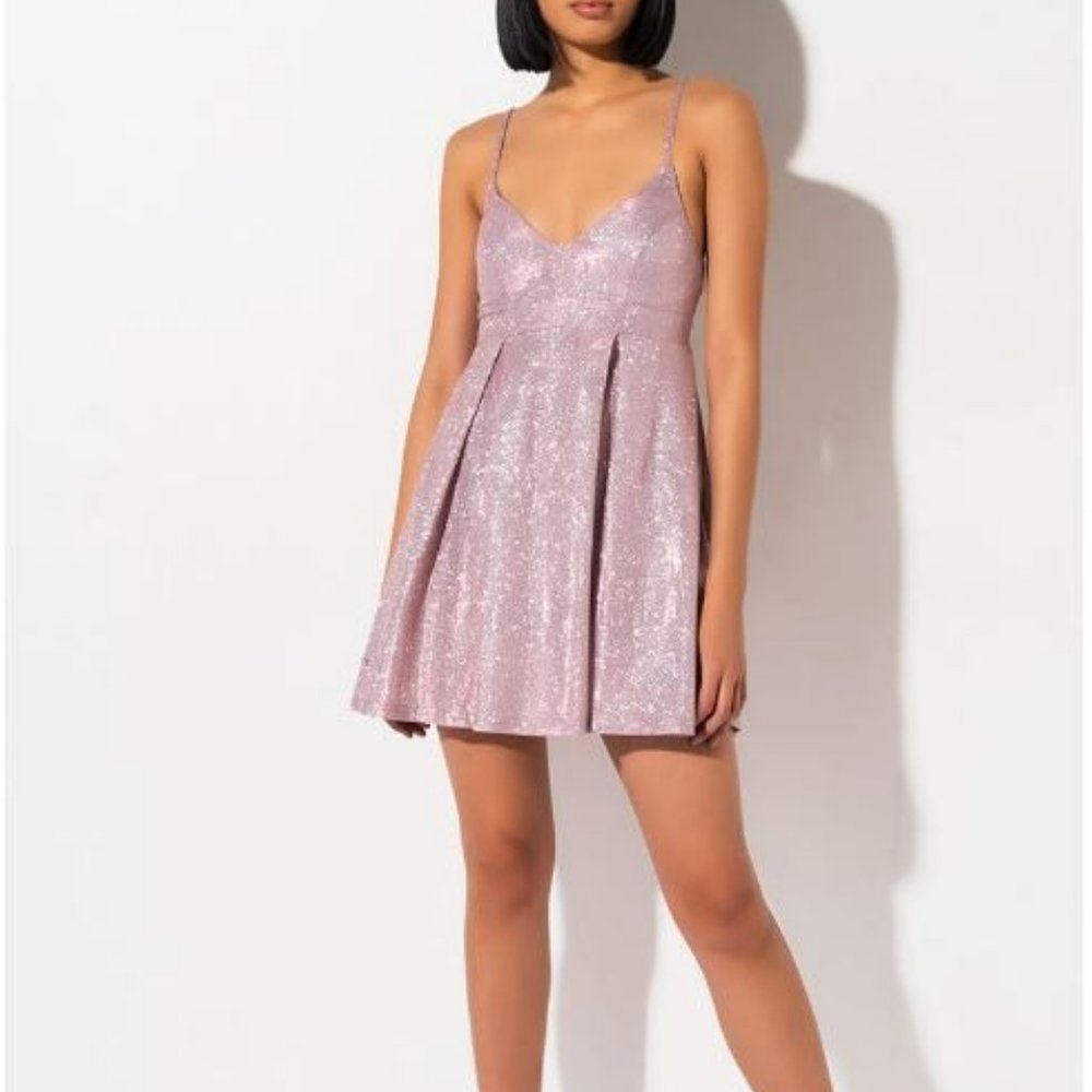 Akira Metallic Glitter Pink Mini Dress - NWT! - Picture 1 of 12